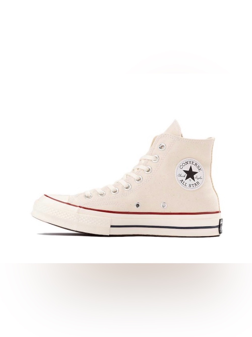 Converse Cream High-Top Canvas Sneakers with Maroon Stripe